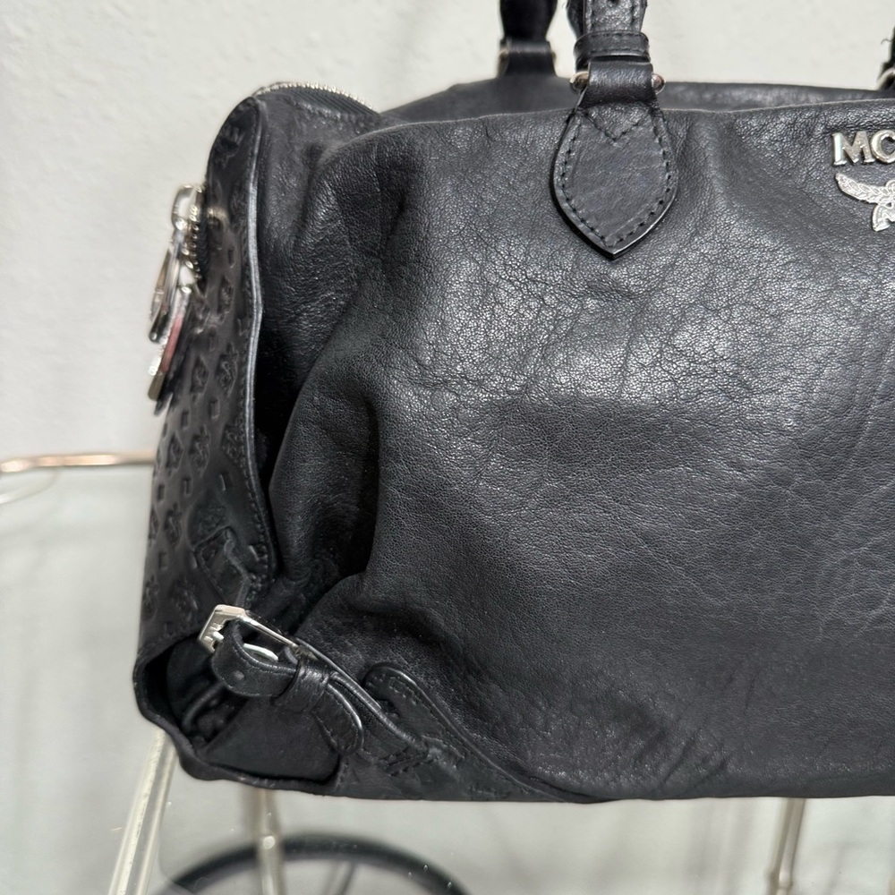 MCM Black Leather Satchel with Silver Accents - Picture 15 of 15